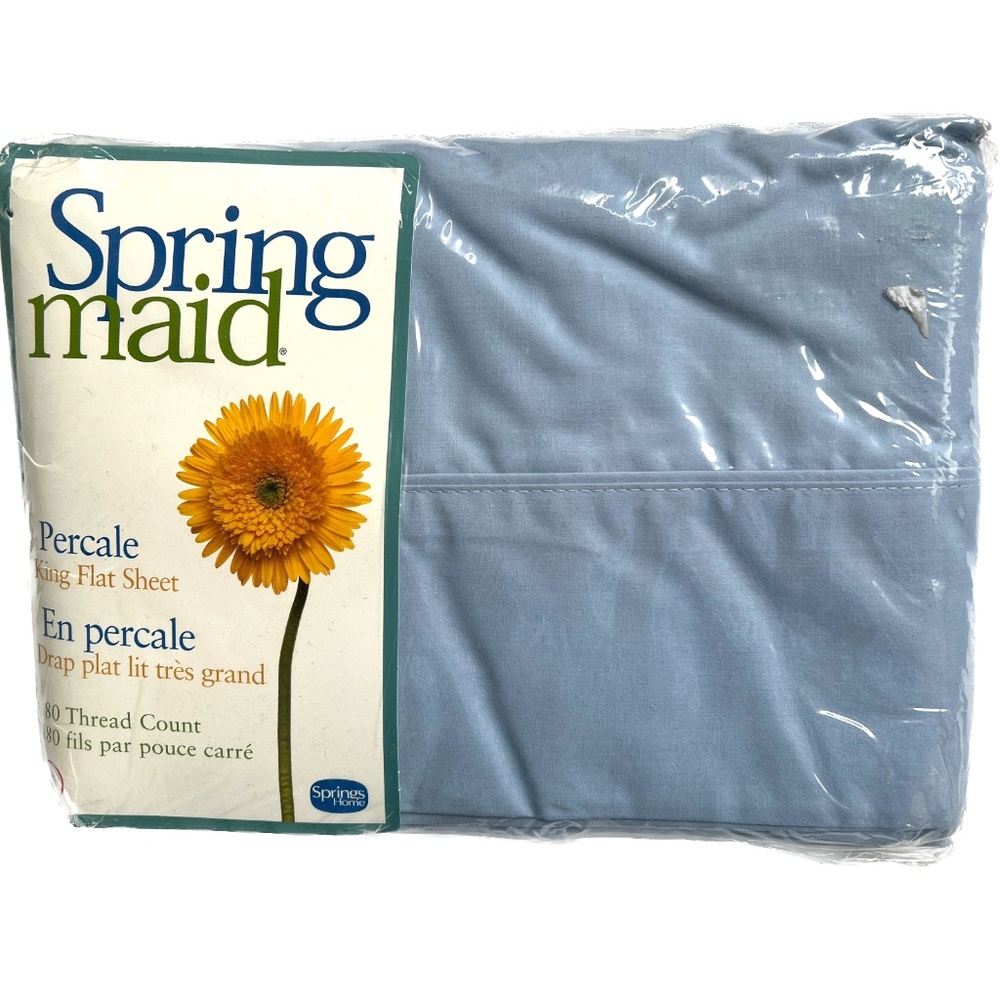 Sears Double Flat Sheet Perma Prest Floral Blue Pink Flowers Sprin Old Stock Vtg